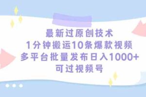 （9157期）最新过原创技术，1分钟搬运10条爆款视频，多平台批量发布日入1000+，可…