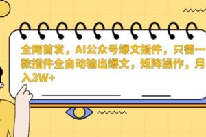 全网首发，AI公众号爆文插件，只需一款插件全自动输出爆文，矩阵操作，月入3W+【揭秘】