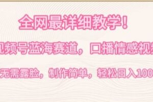全网最详细教学，视频号蓝海赛道，口播情感视频，无需露脸，制作简单，轻松实现日入1000+【揭秘】