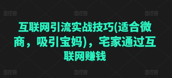 互联网引流实战技巧(适合微商,吸引宝妈),宅家通过互联网赚钱