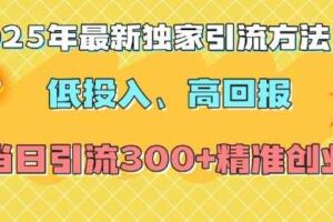 2025年最新独家引流方法，低投入高回报？当日引流300+精准创业粉