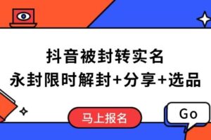 （14195期）抖音被封转实名攻略，永久封禁也能限时解封，分享解封后高效选品技巧