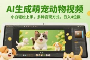 AI生成萌宠动物视频，小白轻松上手，多种变现方式，日入4位数