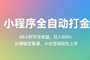 小程序全自动打金，48小时可见收益，日入几张，长期稳定靠谱，简单易上手【揭秘】