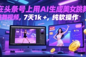 在头条号上用AI生成美女跳舞视频，7天1k+，纯软件操作