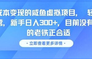 零成本变现的咸鱼虚拟项目， 轻资产运营，新手日入3张+，目前没有项目的老铁正合适