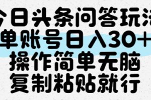 今日头条问答玩法，单账号日入30+，操作简单无脑复制粘贴就行