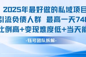 2025年最好做的私域项目，引流负债人群，最高一天变现7.4k，人群占比高，变现难度低，当天就能见到钱