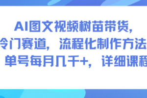 AI图文视频树苗带货，冷门赛道，流程化制作方法，单号每月几K，详细课程