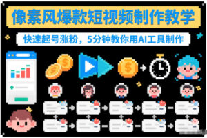 像素风爆款短视频制作教学，快速起号涨粉，5分钟教你用AI工具制作